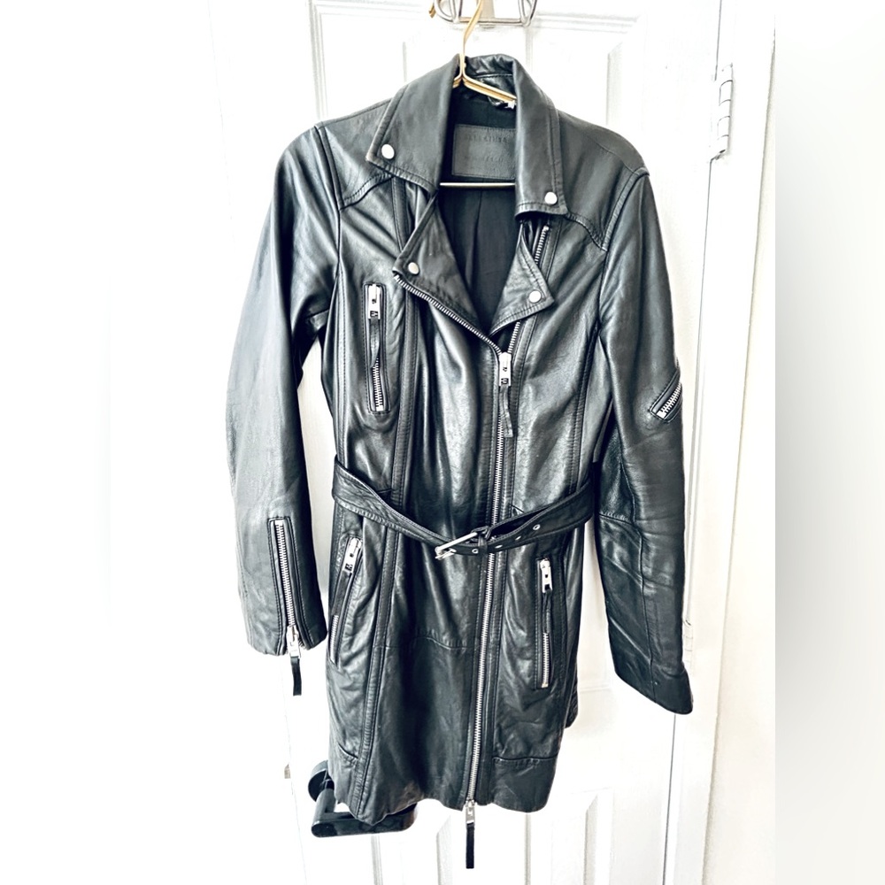 All saints belted leather jacket